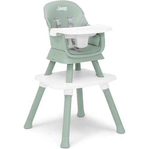 Jeep Milestone 6-in-1 High Chair by Delta Children - High Chair Converts to Stool, Booster Seat, Toddler Chair, Activity Table and Desk and Chair, Sage Green
