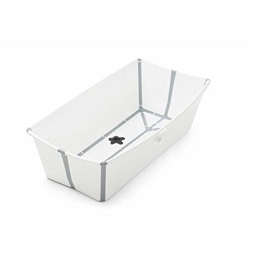Stokke Flexi Bath Portable X-Large Baby Bathtub with Heat-Sensitive Plug, White Grey