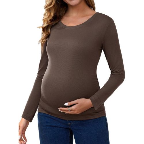 INSPIRE CHIC Women's Maternity Ruched Side Stretchy Tops Homeware Long-Sleeve Shirts Casual Blouses Medium Ginger Yellow