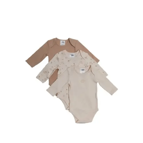4baby Long Sleeve Bodysuit 3 Pack Hedgehog Natural | Baby Bunting AU