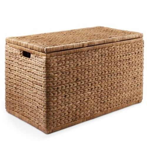 Casafield 30" Storage Chest with Lid, Handles, Safety Hinge - Cinnamon Brown, Hyacinth Wicker Storage Trunk for Bedroom, Entry Way, Living Room