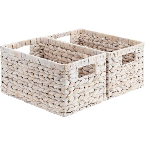 StorageWorks Wicker Basket, Baskets for Organizing, Storage Basket with Built-in Handles, Water Hyacinth Shelves (Medium 2-Pack, Natural Hyacinth)