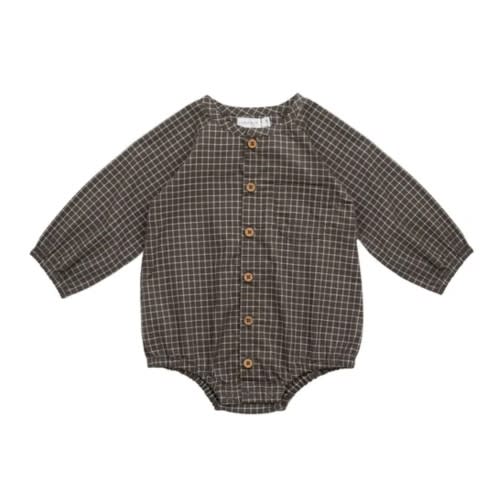 Organic Cotton Ellis Playsuit - Coffee Grid – Jamie Kay USA