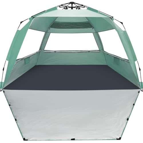WhiteFang Deluxe Pop Up Beach Tent Sun Shade Shelter for 3-4/5-6 Person, UV Protection, Extendable Floor with 3 Ventilating Windows Plus Carrying Bag, Stakes, and Guy Lines