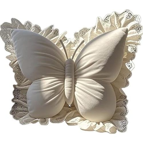 Butterfly Sofa Pillow Animal Floor Reading Pillow Car Cushion (Off White, 50cm)