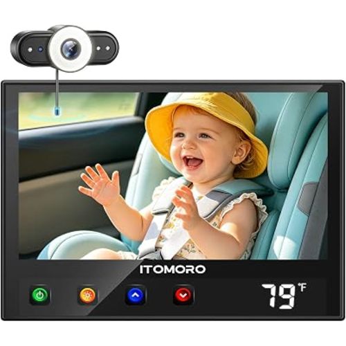 ITOMORO First Baby Car Camera with Temperature Display, Auto IR Night Vision & Touch-Adjustable Buttons, Plug & Play Car Seat Monitor for Rear Facing Infant