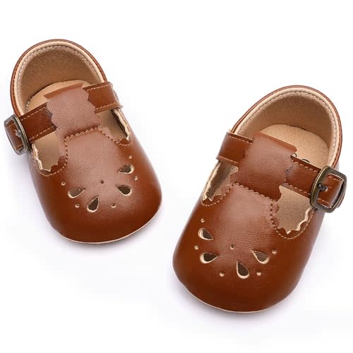 HONGTEYA Infant Baby Girls Mary Jane Flats Non Slip for Toddler First Walkers Soft Sole PU Leather Crib Shoes Sneaker Wedding Party Christmas Princess Dress Shoes Baby Moccasins Girls