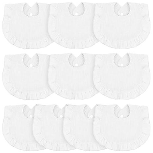 Seematn 10 Pcs Baby Muslin Bibs for Unisex Girls & Boys Drool Bibs Bandana Ruffle Soft Cotton for Newborn Infants Toddlers(White)