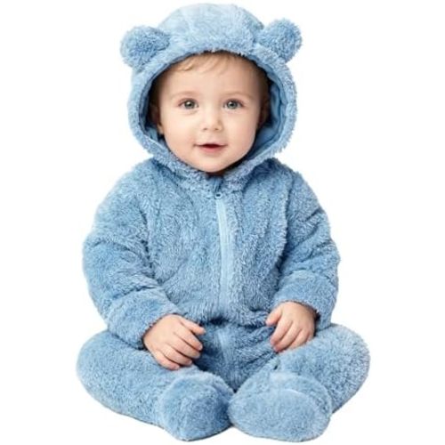 Baby Plush Long Sleeve Polar Fleece Jumpsuit With Bear Ears Baby Fleece Hooded Jumpsuit Infant Winter Outfit