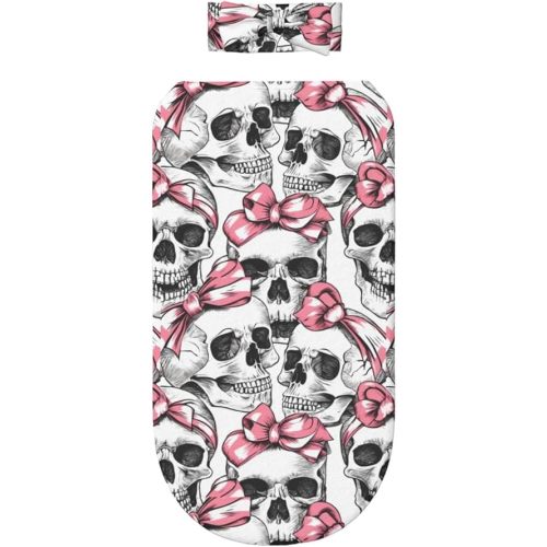KiuLoam Pink Bow Skull Newborn Swaddle Set with Matching Bow, Baby Girl Newborn Receiving Swaddle Blanket Nursery Swaddle Wrap Toddler Warm