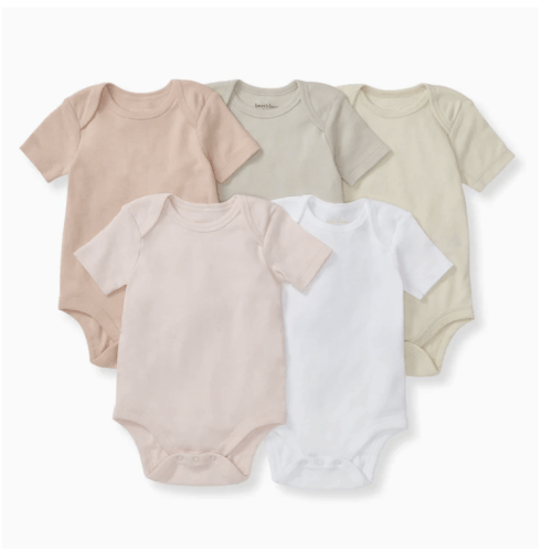 Solid Organic Cotton Short Sleeve Baby Bodysuits 5 Pack - Pink Sand