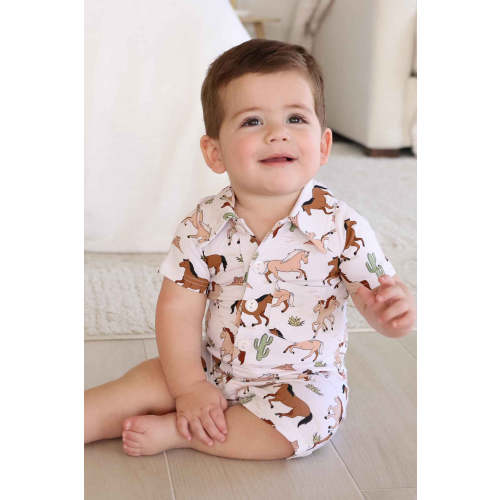 Button Romper | Pony Club Neutral