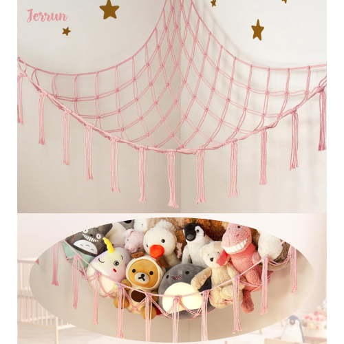 Large Stuffed Animal Storage Hammock Corner Net - Pink Room Decor for Teen Girls - Toys Storage Hanging Stuff Animal Organizer Holder Cute Stuff - Boho Nursery Dorm Bedoom Decor Aesthetic1