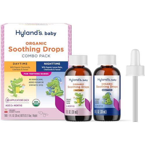 Hyland's Baby Organic Daytime and Nighttime Soothing Drops Combo Pack, Drops for Oral Discomfort, 2 oz.