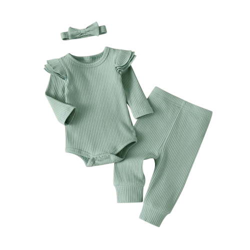 Newborn Infant Baby Girl Clothes Long Sleeve Romper Pants Headband headband Outfits Set ( 6-9 Months, Green)