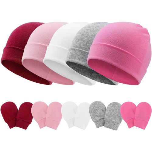 Baby Hats and Mittens Set Toddler Cotton Beanie Infant Cap No Scratch Gloves Newborn Hospital Hats