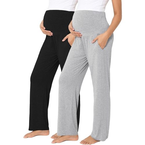 Maternity Pajama Pants Viscose from Bamboo Pregnancy Lounge Pants Soft Comfy Loose Stretchy Trousers with Pockets
