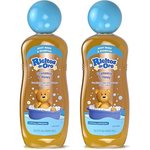 Ricitos de Oro 2 in 1 Baby Shampoo and Body Wash | Ideal for Newborns & Toddlers, Sensitive Skin, Mild Scent, Chamomile & Honey, Tear-Free, Hypoallergenic, No Harsh Ingredients, 13.5 Fl Oz, 2-Pack