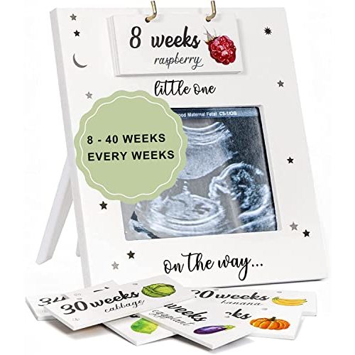 Sonogram Picture Frame - Weekly Fruit and Vegs Pregnancy Milestone, Pregnancy Tracker For Bump Growth, First Ultrasound Picture Frame, Pregnancy Gifts For Expecting Parents