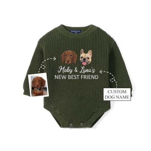 Custom Dog Portrait Baby Romper, Pet Sibling Outfit, New Pet Friend Romper, Dog Portrait from Photo, Newborn Gift, Pregnant Announcement