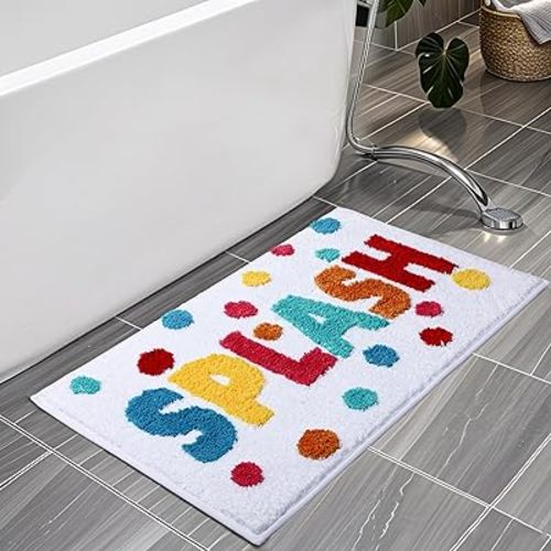 Splash Bathroom Rugs 17x24,Soft, Absorbent and Non Slip Cute Bath Mat, Machine Washable with Colorful Letter Designs Bath Rugs for Bathroom, Tub, Shower or Sink,Home Decor Accessories
