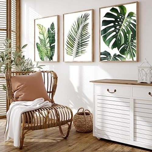 Tropical Botanical Wall Art Monstera Picture Green Leaf Poster Botanical Painting Palm Leaves Pictures Wall Decor Abstract Leaf Art Print Modern Plant Posters Watercolor Leaf Canvas Wall Art 16x24in No Frame