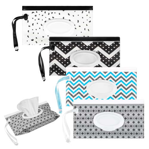 4 Pack Baby Wipe Pouch Bags,Portable and Refillable Baby Wet Wipes Container Travel Wipe Dispenser(Vintage Stripes)