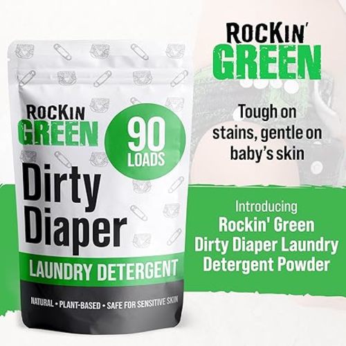 Rockin' Green Laundry Detergent, Plant based, All Natural Laundry Detergent Powder, Vegan and Biodegradable Odor Fighter, Safe for Sensitive Skin (Baby Cloth Diaper 90 Loads Unscented)
