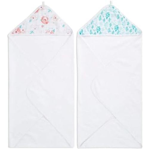 aden + anais Baby Hooded Towel|100% Terry Cotton Soft Baby Bath Towel for Kids, Toddlers, Infants| Newborn Girl and Boy Baby Wrap Towel, 2 Pack, Full Bloom
