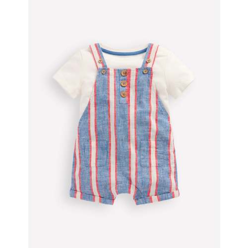 Short Woven Overalls Set-Blue and Red Stripe | Boden USA, 9-12m