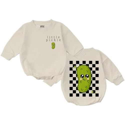 Little Pickle Baby Romper - Newborn Pickle Boy Girl Outfit Vegan Infant Sweatshirt Vegetable Clothes Shower Gift