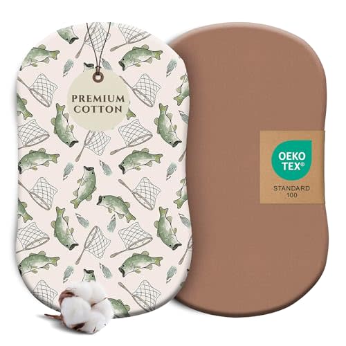 Pobi Baby Bassinet Sheets for Boys, 2-Pack, Cotton Blend (Gone Fishing) | Bedside Bassinet Sheet, Boys, Halo BassiNest Compatible, Cotton Blend, Jersey Knit, Soft, Snug, Newborn, Machine Wash, Safe