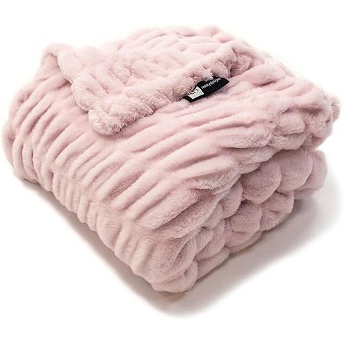 Minky Designs Blossom Pink Minky Blanket Faux Fur Chic Collection X-Large 60x84