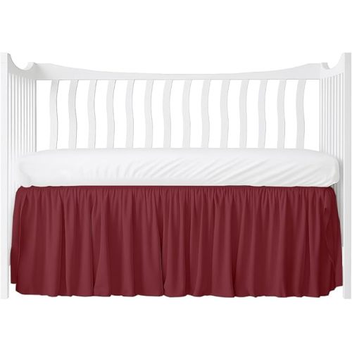 Crib Bed Skirt Dust Ruffle with Split Corners, 100% Cotton, Burgundy Nursery Crib Skirt for Baby Boys or Girls, 28x52, 14" Drop, Toddler Bed Skirt, Baby Bedding, Crib Sheet Skirt, Soft & Breathable