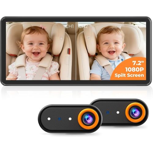 LUCKVIEW BM5PRO Dual Baby Car Camera, 7.2" 1080P Split Monitor