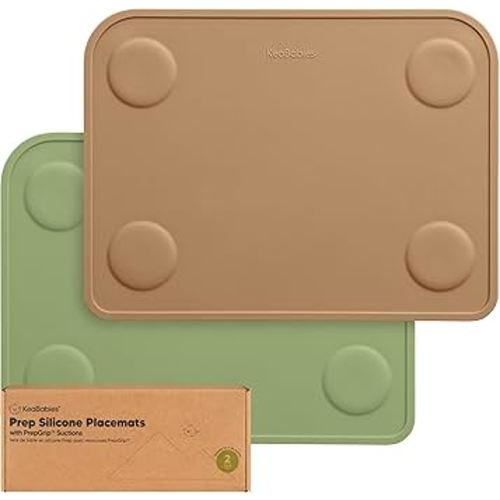KeaBabies 2pk Silicone Placemats for Toddlers, Kids - 12x9 Non Slip Suction Baby Silicone Placemat for Restaurants, Dining Table,Travel, Easy to Clean, Food Grade/BPA-Free,Small Baby Table Mat(Desert)