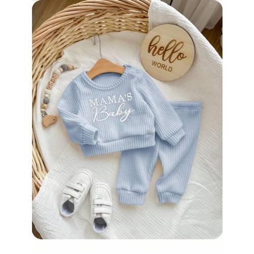 SHEIN 2pcs Newborn Baby Boy Letter Embroidered Crew Neck Long Sleeve Top And Pants Set Fall Winter | SHEIN USA