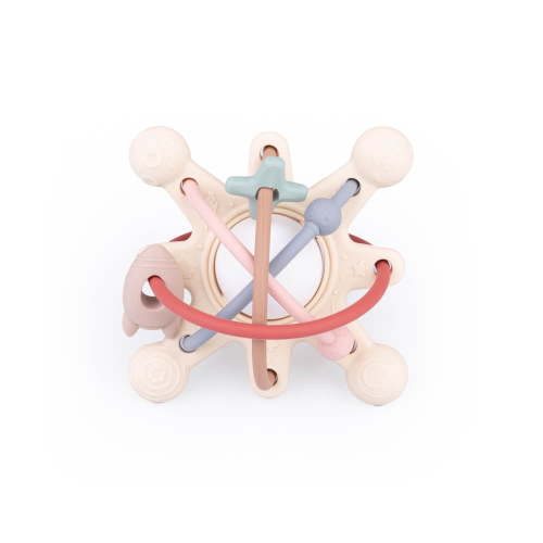 GiliGums Cosmo Silicone Baby Rattle Teether with Multi-Textured Arms and Pullable Rings for Ages 3-36 Months