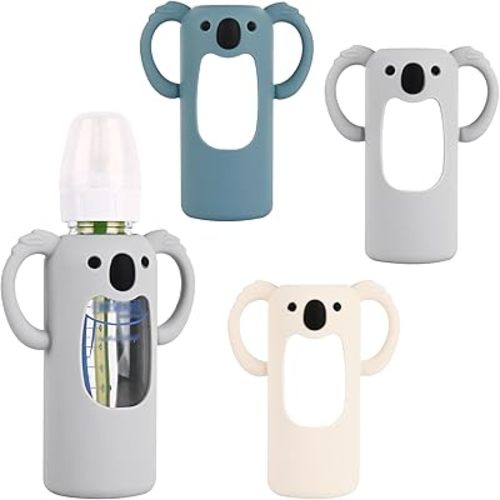 HUAKENER 3 Pack Silicone Sleeves with Handles for Dr Brown's Glass Baby Bottles 8 oz, Anti Breakage Baby Bottle Holder, Compatible with Dr. Brown's Natural Narrow Glass Baby Bottles