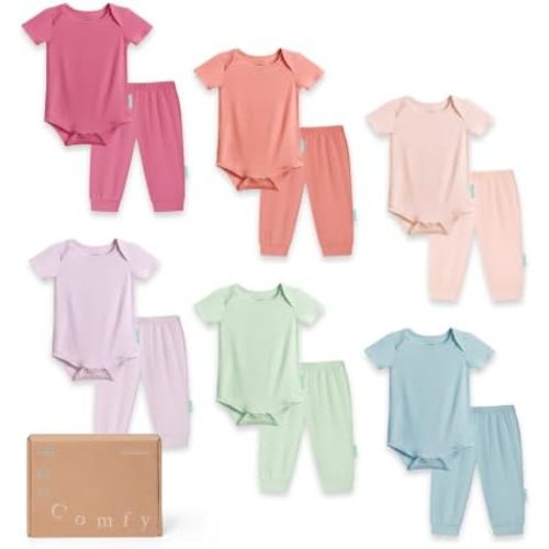 PurComfy Bamboo Viscose Baby Bodysuits and Pants Set, 12-Piece, 0-24 Months