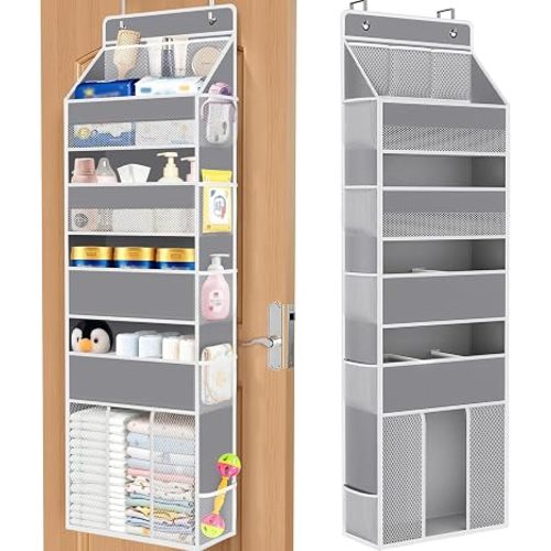 WISELIFE 5-Tier Over the Door Organizer for Nursery Hanging, Gray