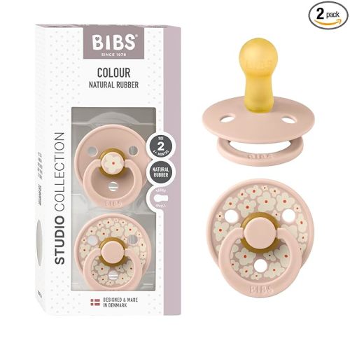 BIBS Pacifiers - Studio 2 Pack | Round Nipple Baby Pacifier | BPA Free Natural Rubber Latex Soother | Made in Denmark | Size 6+ Months | Jasmine Blush
