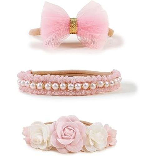 XuoAz Baby Girls Floral Headbands Set-Flower Crown Elastic Hairband for Newborn Toddler Hair Accessories (Pack of 10)
