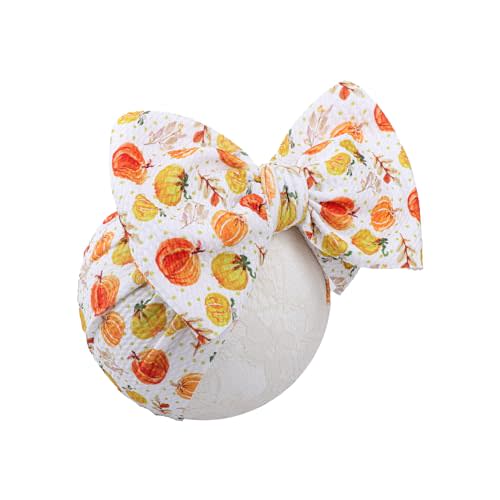 YanJie Pumpkin Printed Baby Headbands - Wide Stretch Bows for Fall, Hair Accessories for Newborns, Infants, Toddlers, Girls