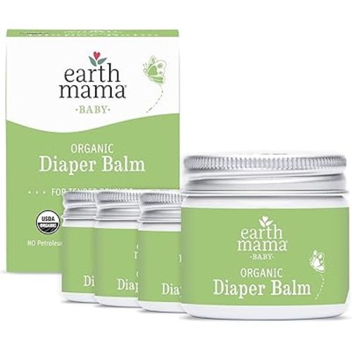 Earth Mama Organic Diaper Balm Multipurpose Baby Ointment | EWG Verified, Petroleum & Fragrance-Free with Calendula for Sensitive Skin, 2-Fluid Ounce (4-Pack)