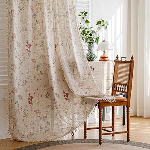 ENJOYBRIDAL Floral 84 Inch Curtains for Bedroom Living Room Drapes Boho 2 Panel Sets Light Filtering Floor Length Window Curtains Patterned Rustic Farmhouse Rod Pocket Semi Sheer Window Treatments