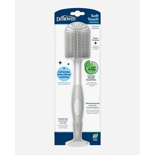 Dr. Brown's Soft Touch No Scratch Baby Bottle Cleaning Brush, Nipple Cleaner & Suction Cup Base for Easy Storage, BPA Free, Gray (Pack of 1)