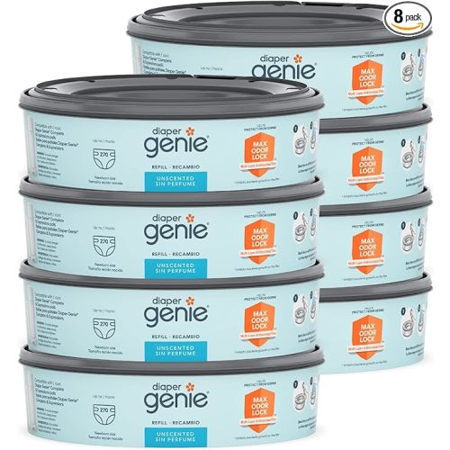 Diaper Genie Bags Refills 270 Count (Pack of 8) with Max Odor Lock | Holds Up to 2160 Newborn Diapers