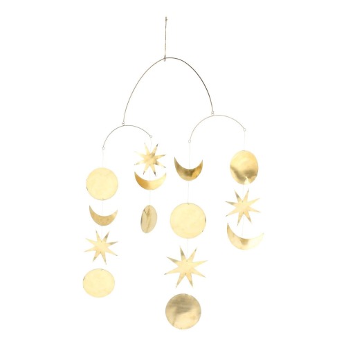 Brass Wall Hanging Celestial Wall decor Boho Mobile - Sun - Moon Phases - Star - Planet - Galaxy Wall decor - Hammered Metal Wall Art