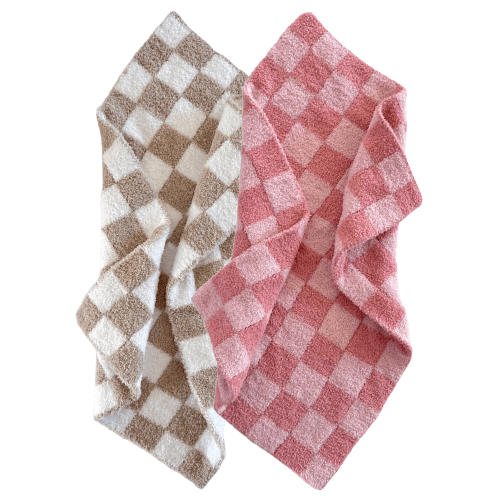 2-Pack Phufy® Bliss Mini Blanket, Cocoa/Strawberry Carnation Checkerboard